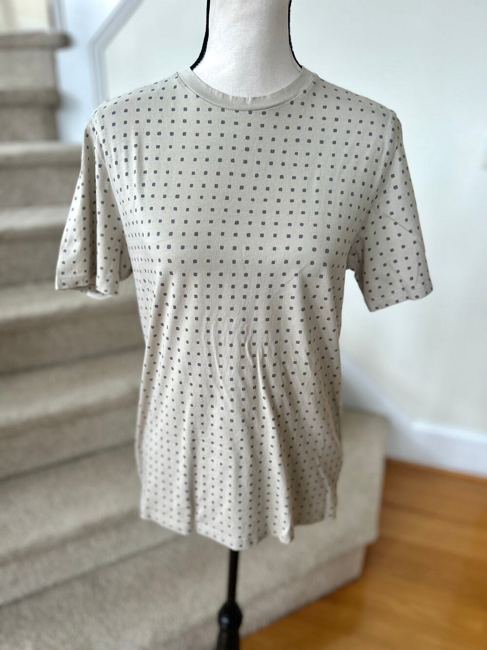 Theory Men's "Seed" Beige Dot "Clean" T-Shirt Crewneck Short Sleeve